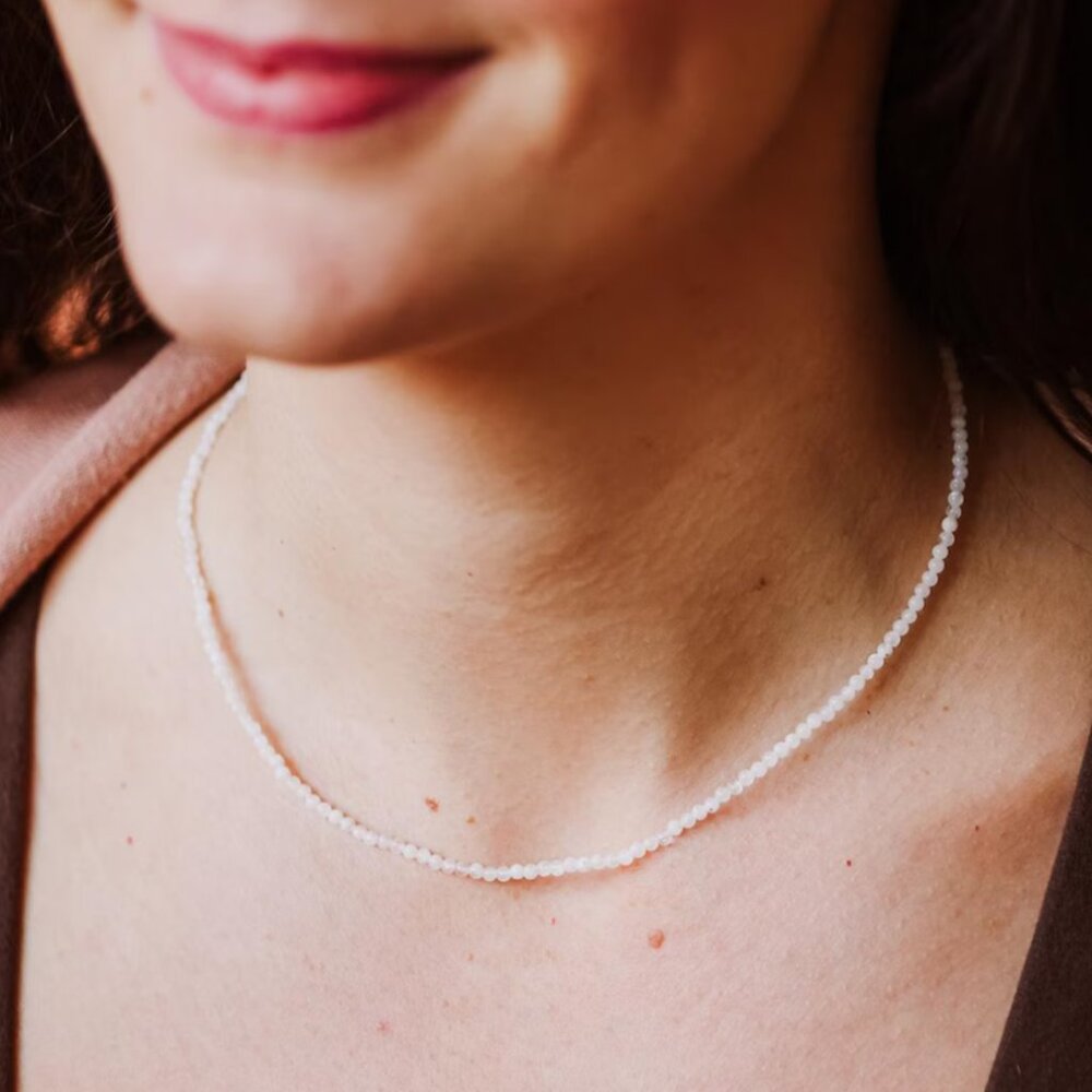 Moonstone Necklace Dainty Beaded Necklace Waterproof Gold Necklace